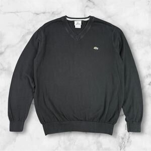 Lacoste Sweater Mens Size 5 Medium V Neck Pullover Crewneck Sweater Black